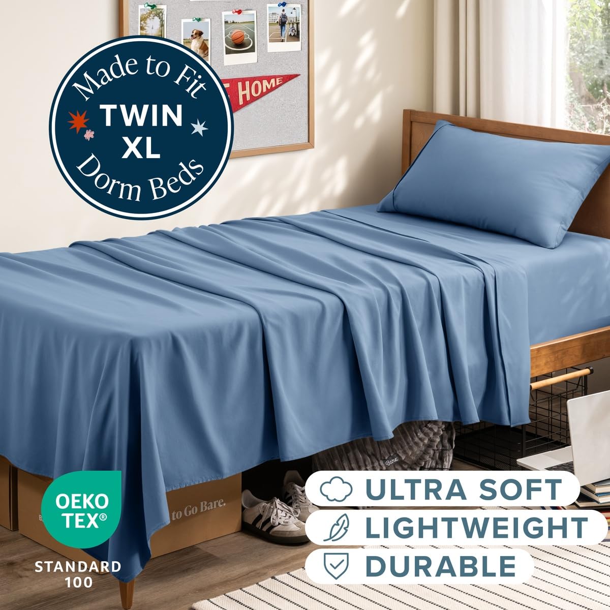Bare Home flat sheet spread on Twin XL bed showing clean coordinated look