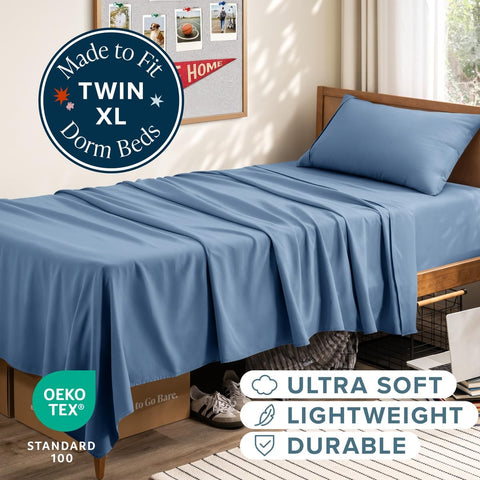 Bare Home flat sheet spread on Twin XL bed showing clean coordinated look
