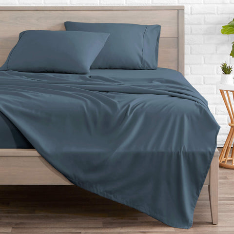 Bare Home Twin XL sheet set front view in Bering Sea showing neat fit and color