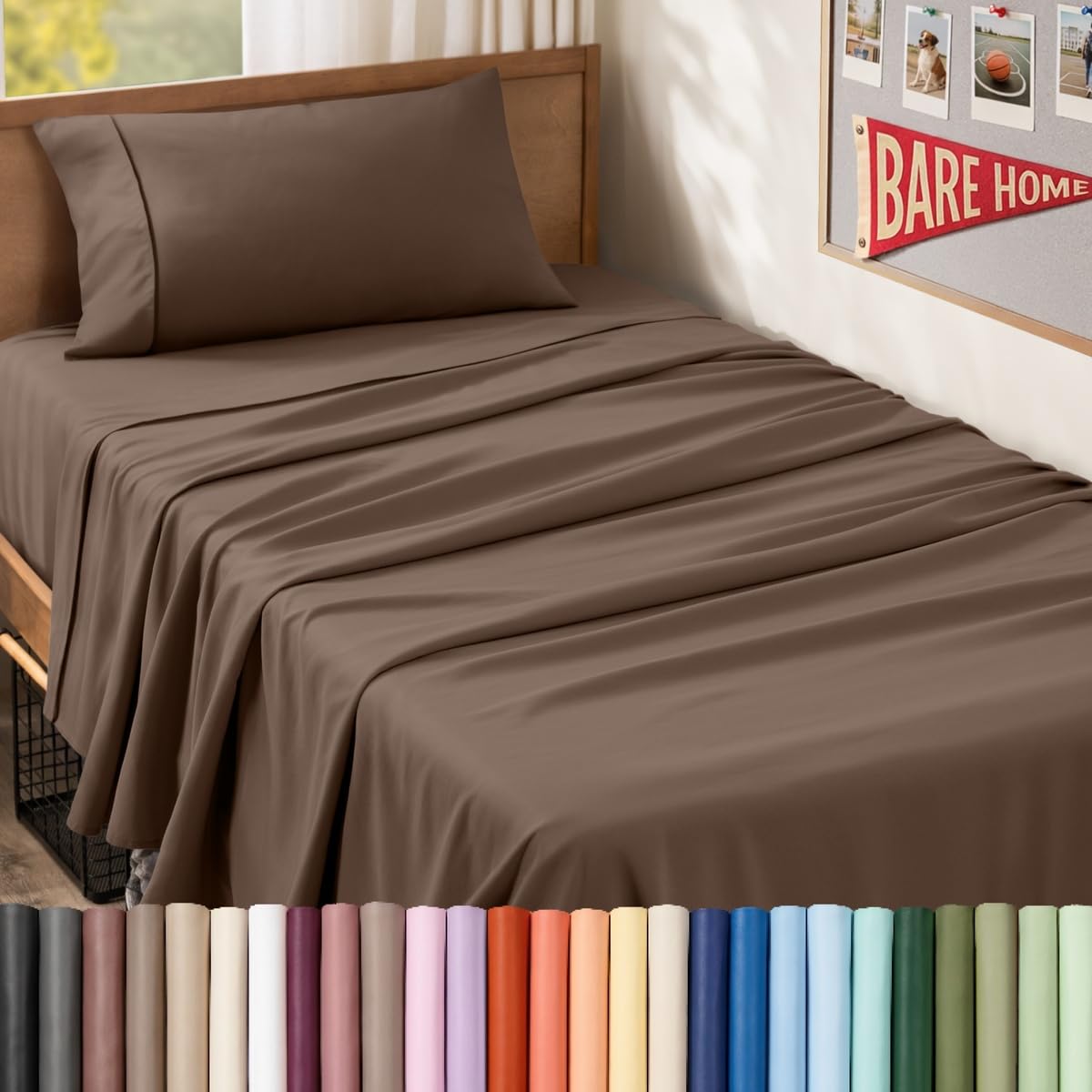 Bare Home front packaging showing Twin XL sheet set and color benefits