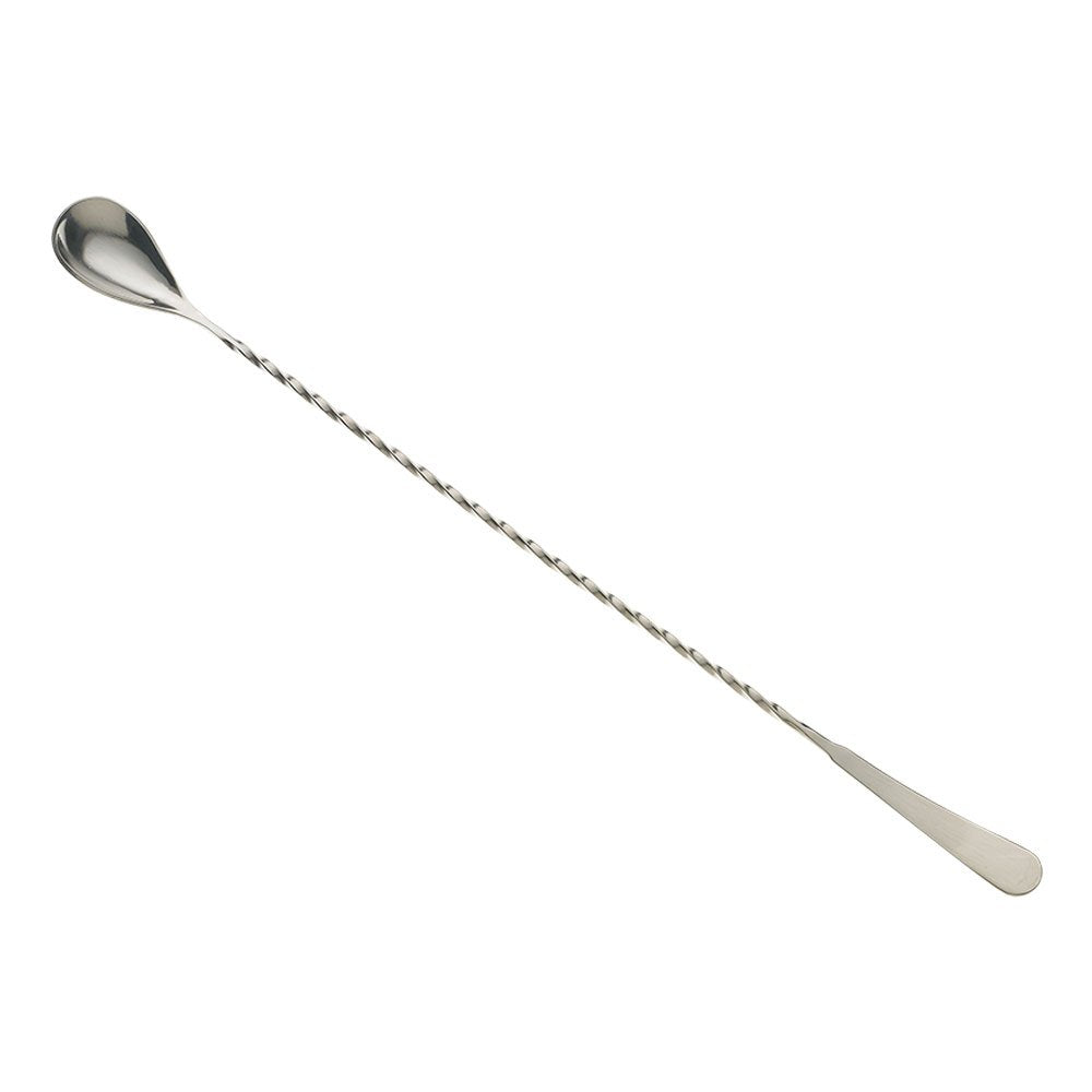 Barfly long bar spoon displaying twisted handle for efficient stirring control