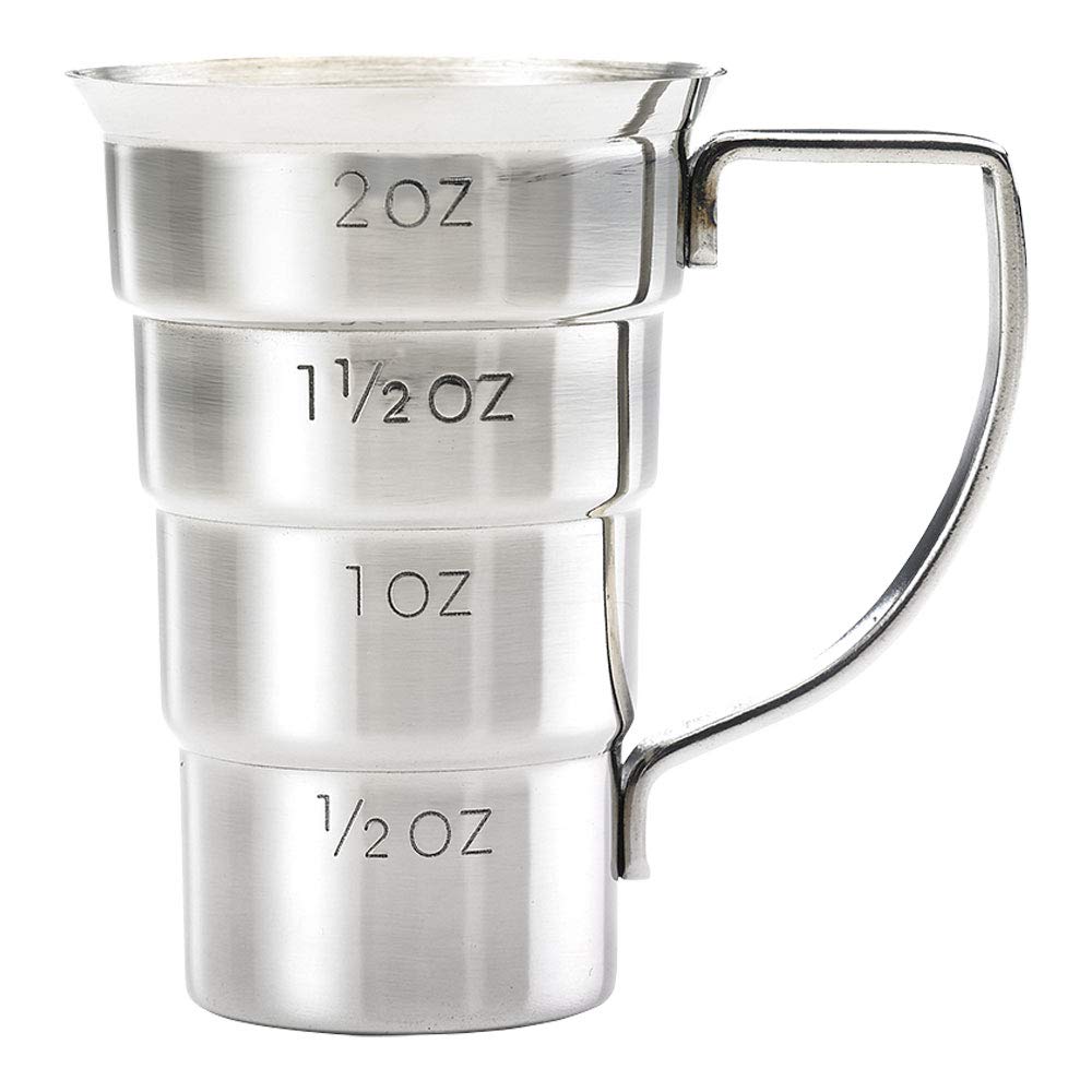 Barfly jigger front view showing durable stainless steel and clean finish benefit
