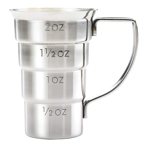 Barfly jigger front view showing durable stainless steel and clean finish benefit