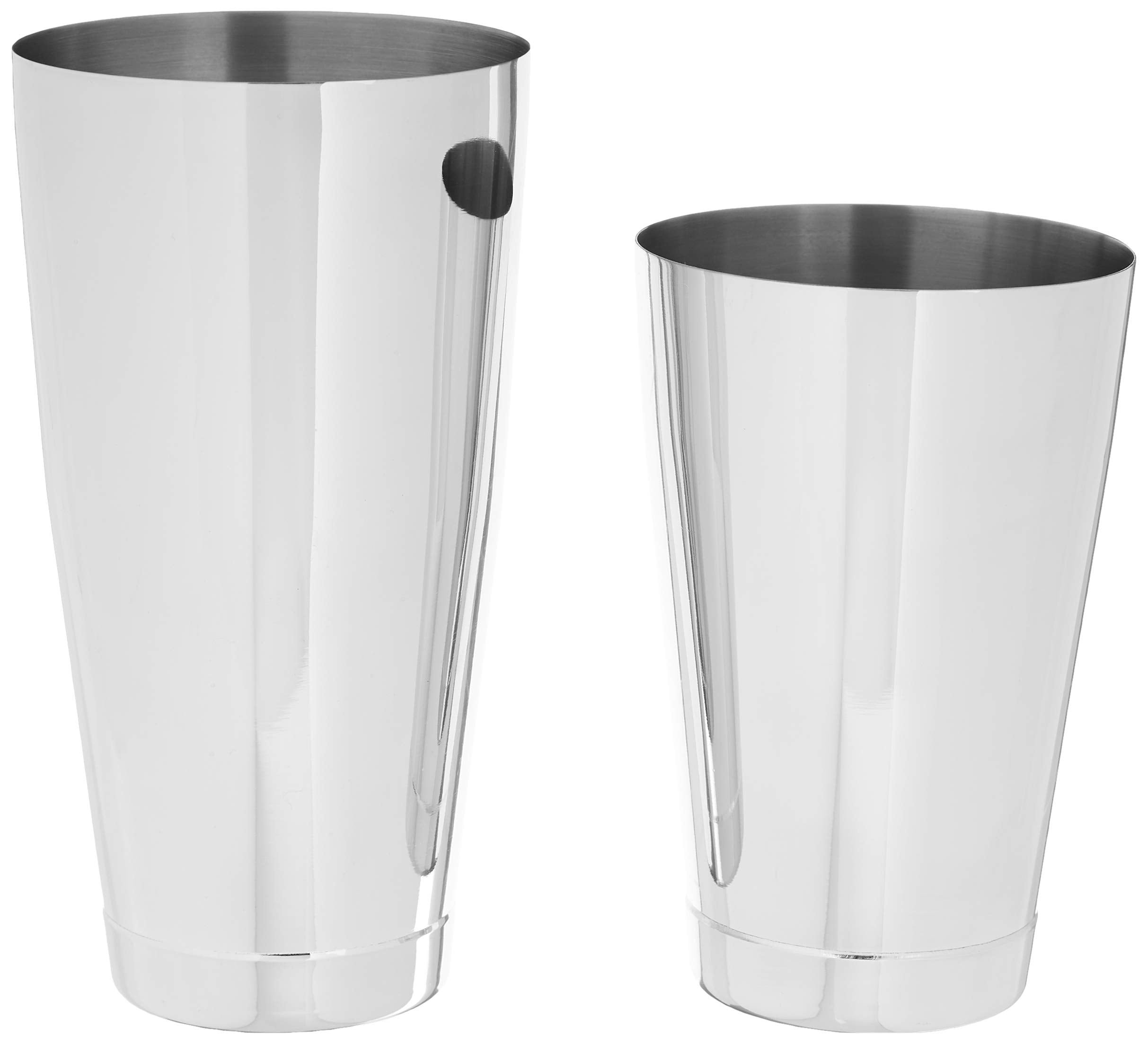 Barfly front view of both stainless steel tins showing professional finish and durability