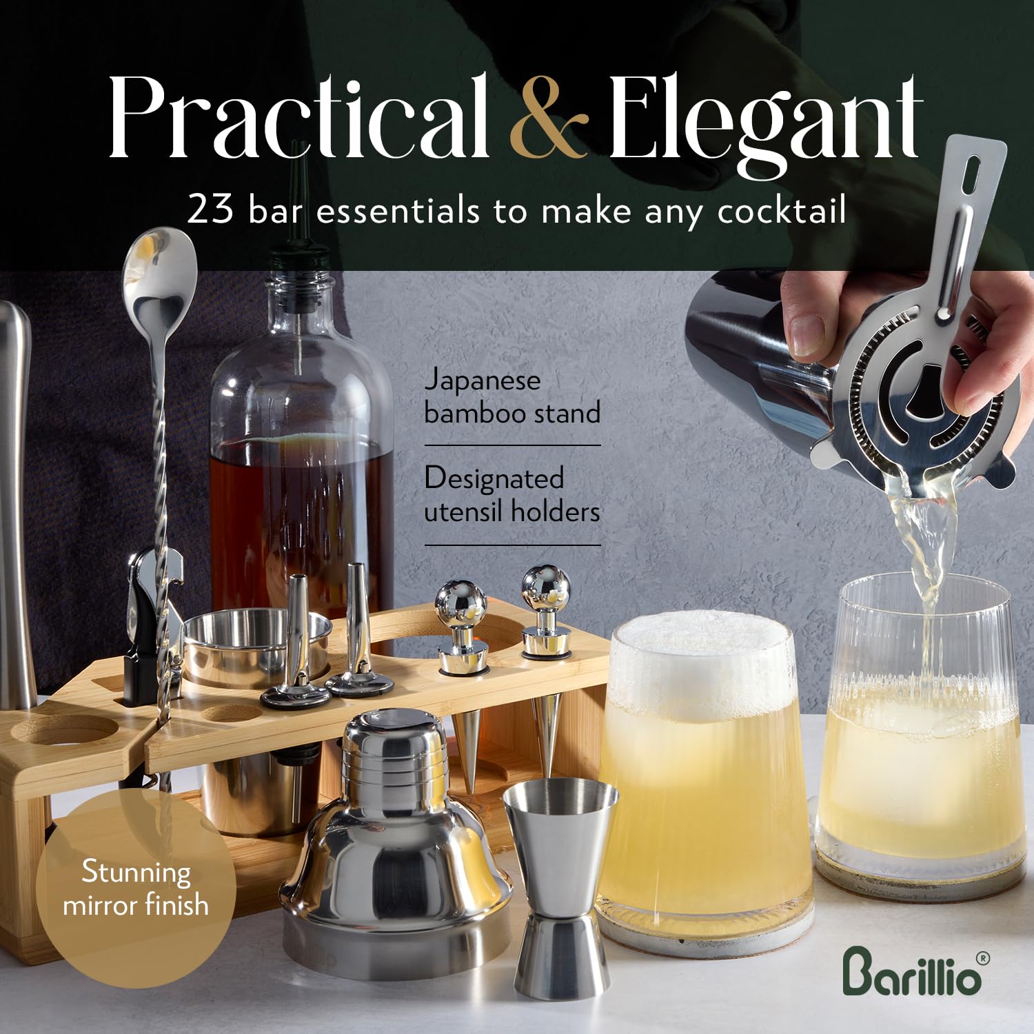 barillio bamboo stand holding tools neatly for quick access and countertop organization