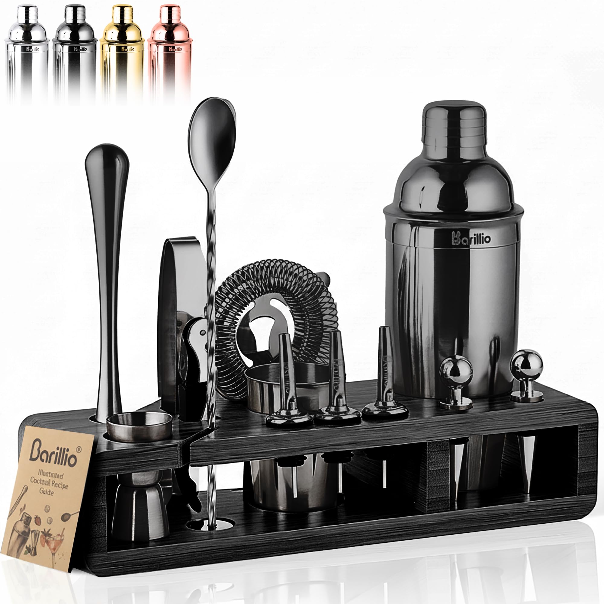 Barillio front packaging showing complete 23-piece set and gift box benefit