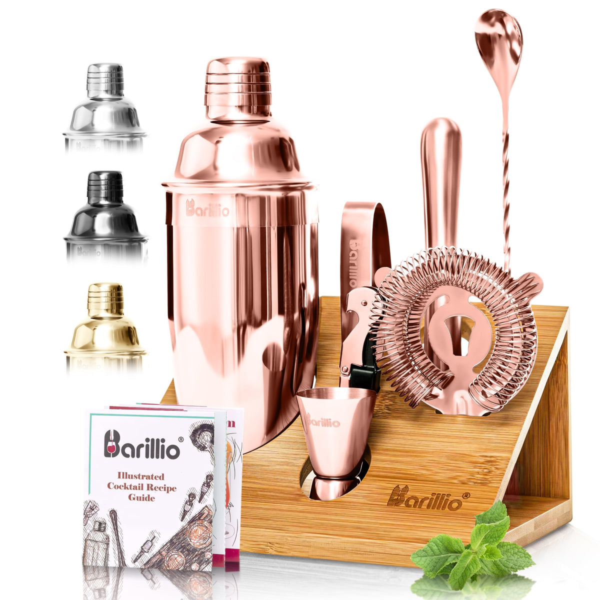 barillio rose gold shaker front view showing polished finish and easy grip