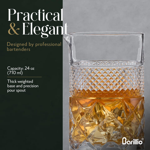 Barillio scale comparison next to common glass demonstrating size and capacity benefit