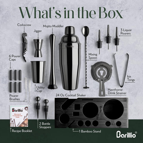 Barillio stainless cocktail shaker close-up showing mirror finish and durability