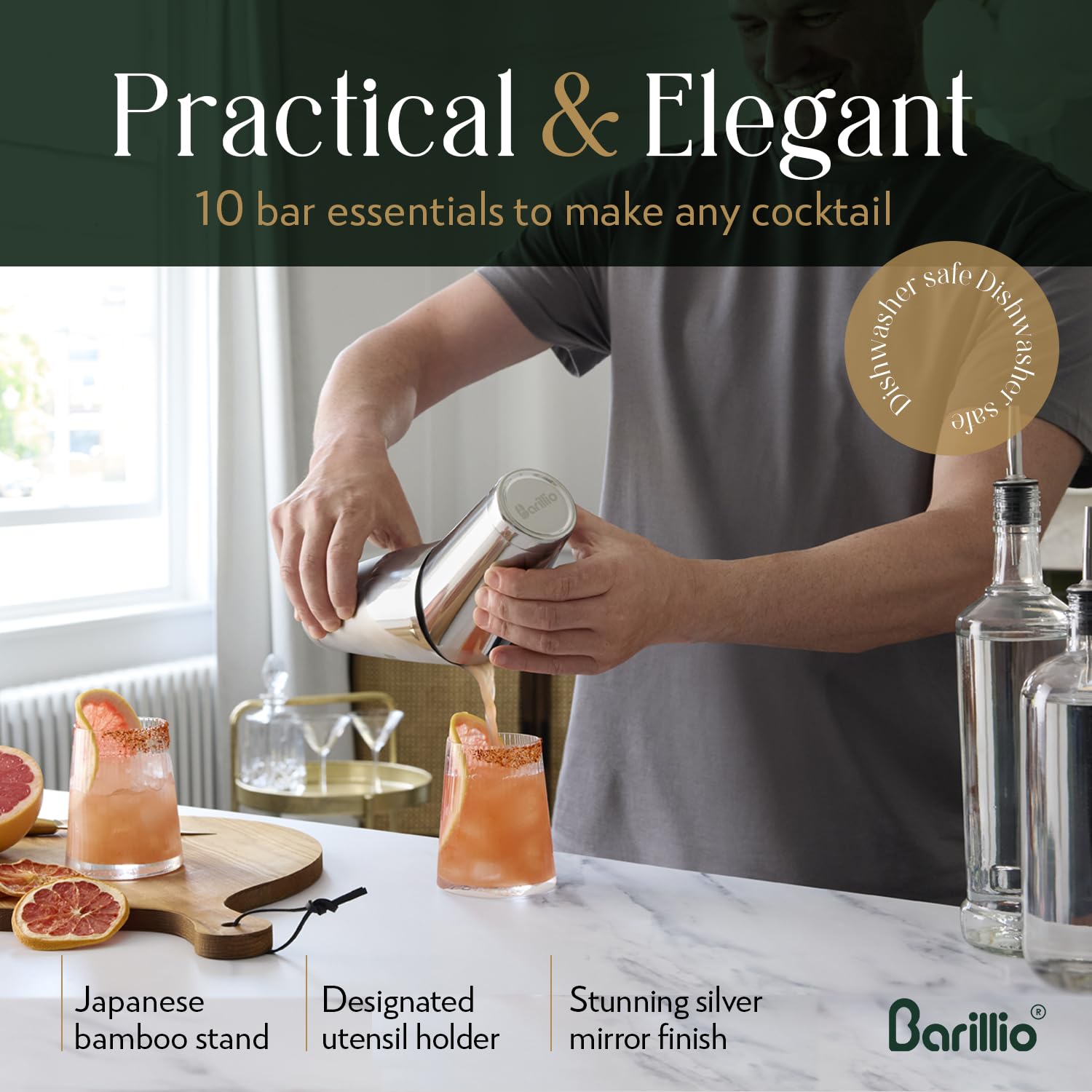 barillio tool array in stand showing easy access and tidy countertop presentation