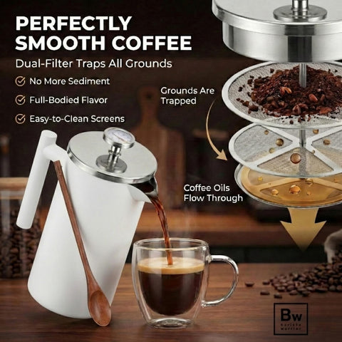 Barista Warrior detailed shot of dual stainless steel filters for grit-free coffee