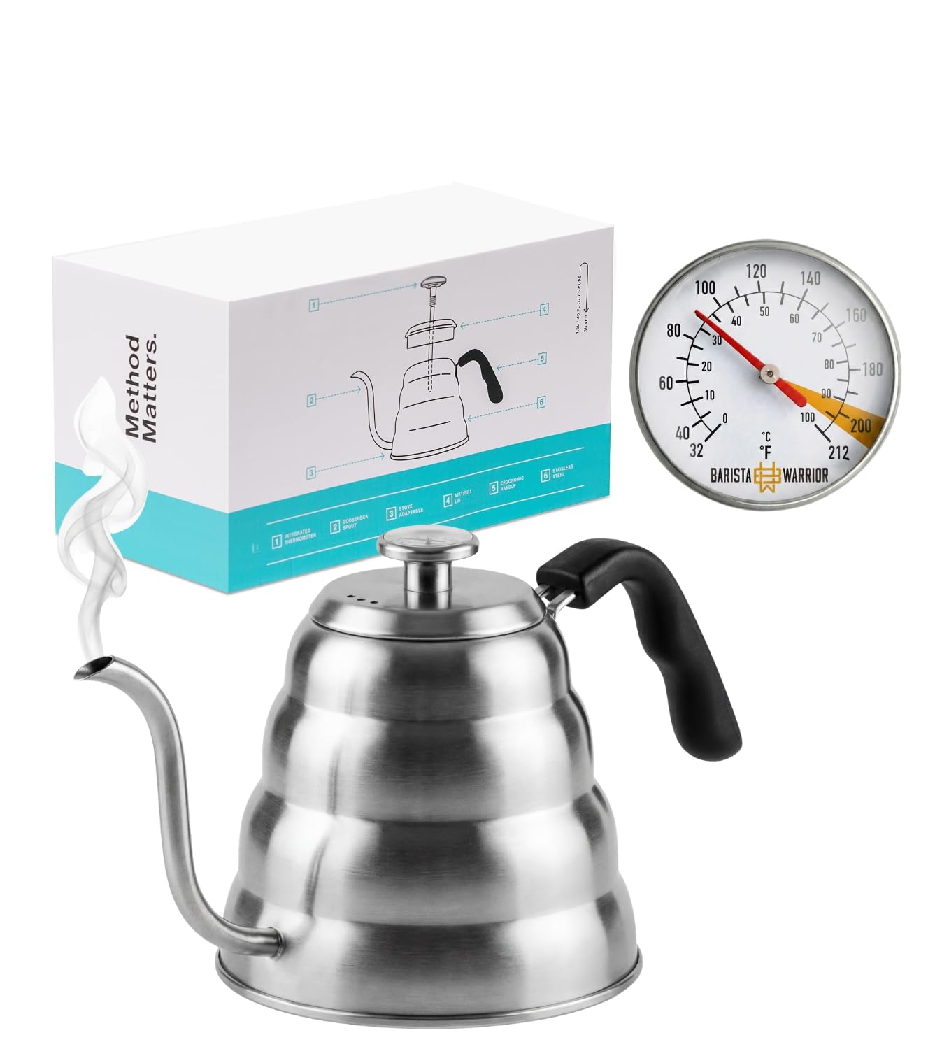 Barista Warrior front view showing kettle body and balanced design for precise pours