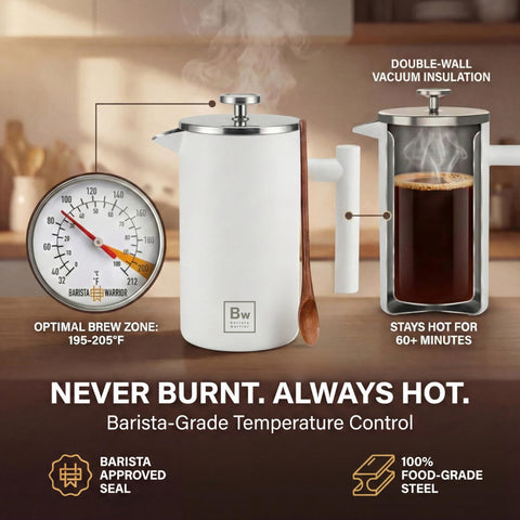 Barista Warrior pouring into mug outdoors highlighting travel-ready durability and warmth