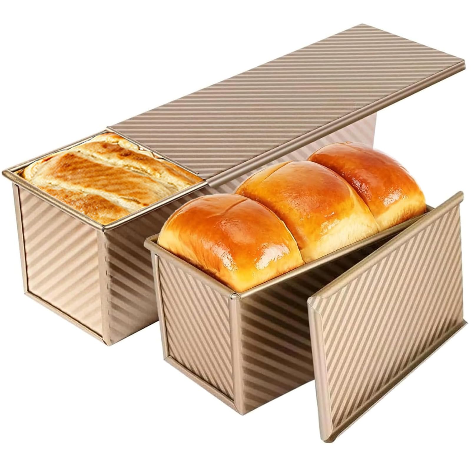 Barlket front packaging showing both Pullman pans and lids, clear kit view and benefit