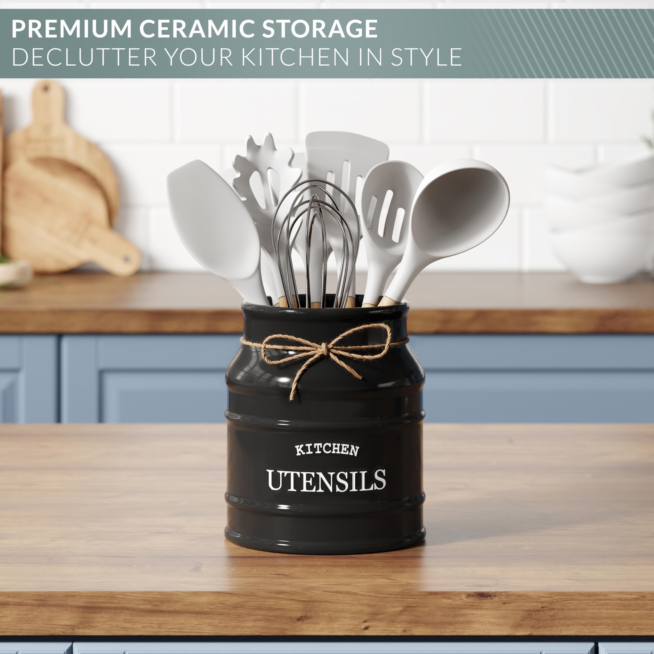 Barnyard Designs utensil holder filled with spatulas for quick access