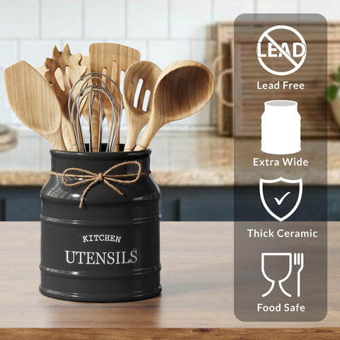 Barnyard Designs holding stacked utensils to show capacity and order