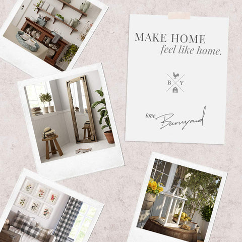 Barnyard Designs lifestyle display with family photos creating cozy atmosphere