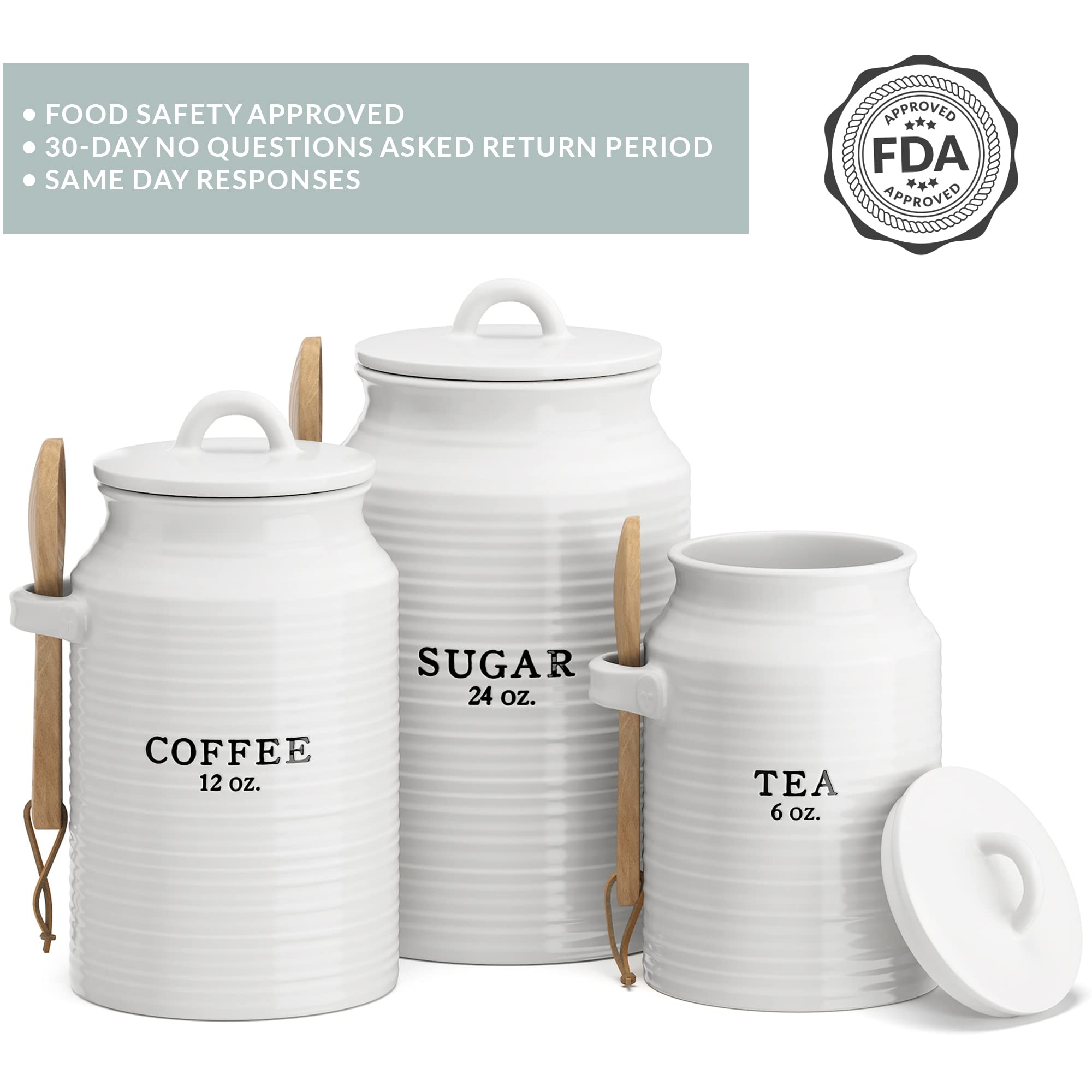 Barnyard Designs canisters next to mug showing scale and capacity