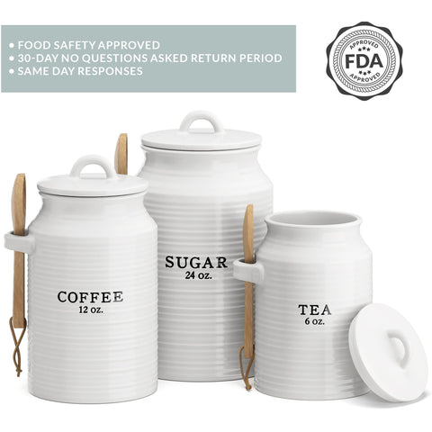 Barnyard Designs canisters next to mug showing scale and capacity