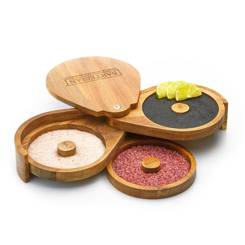 Bartesian bamboo rimmer front view showing elegant finish and organized tiers