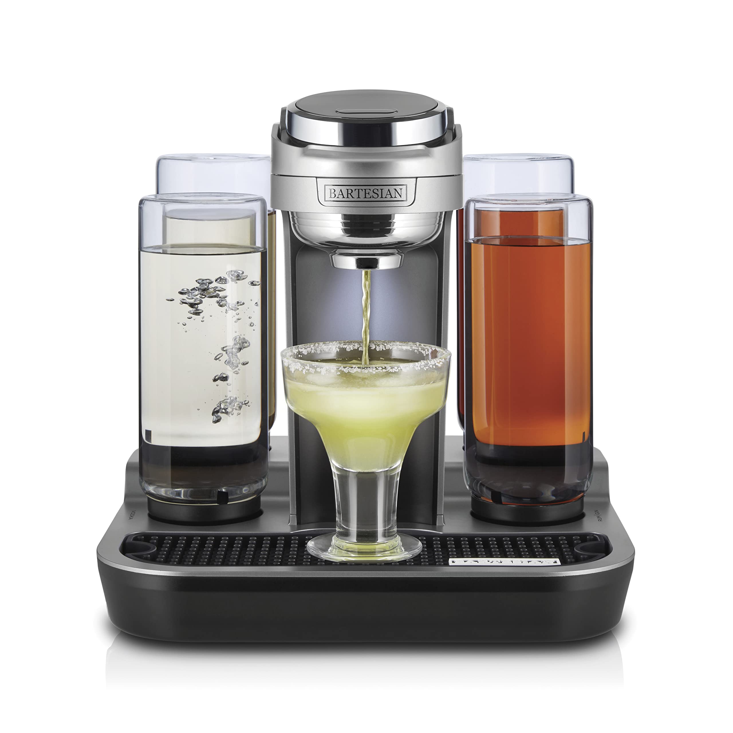 Bartesian front view showing machine and five bottles for efficient entertaining