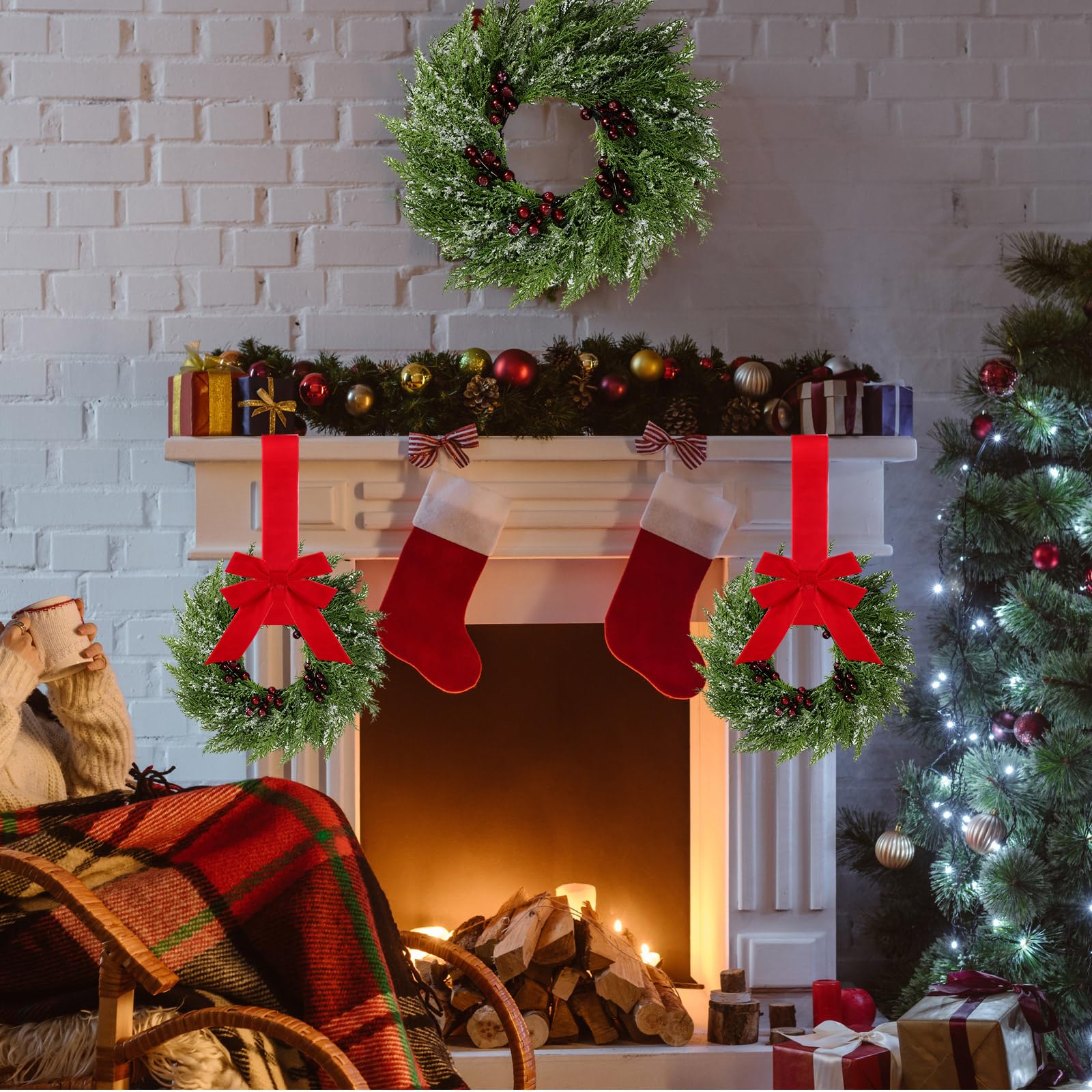 Barydat clustered wreaths on wall add layered festive texture