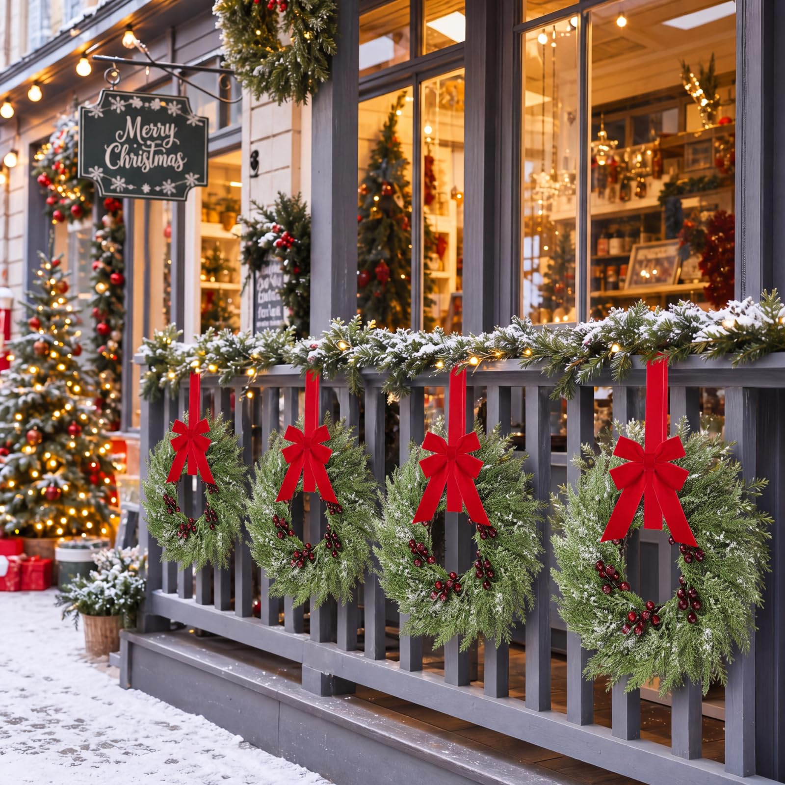 Barydat wreath hanging from window latch adding seasonal charm and color