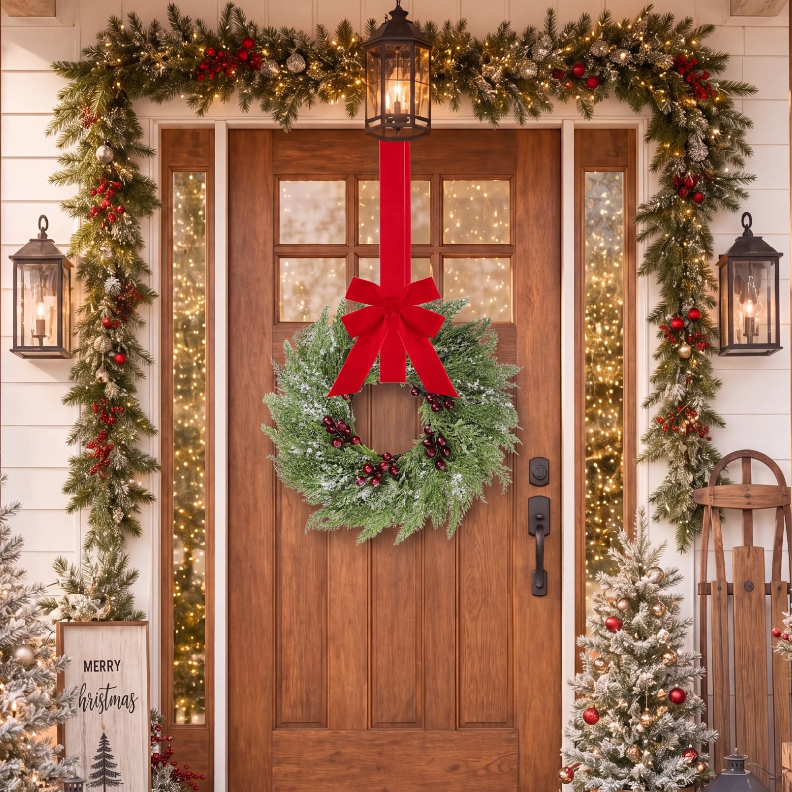 Barydat wreath looped over chair back for holiday table styling