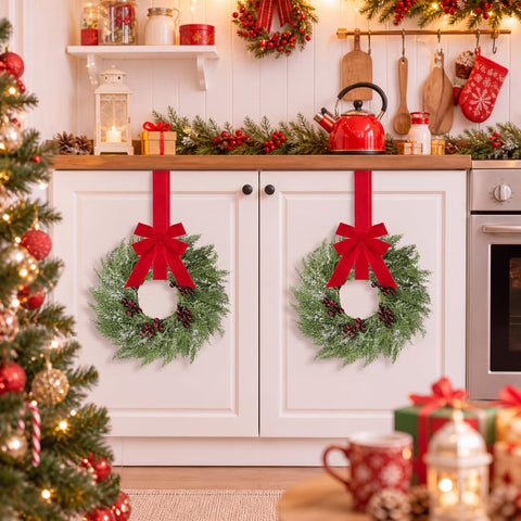 Barydat mini wreath hung on kitchen cabinet to brighten small spaces