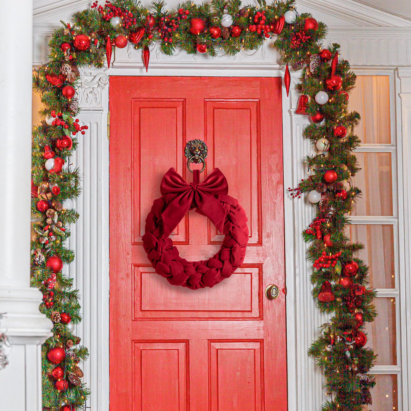 Barydat wreath hanging on porch, creates welcoming seasonal entrance