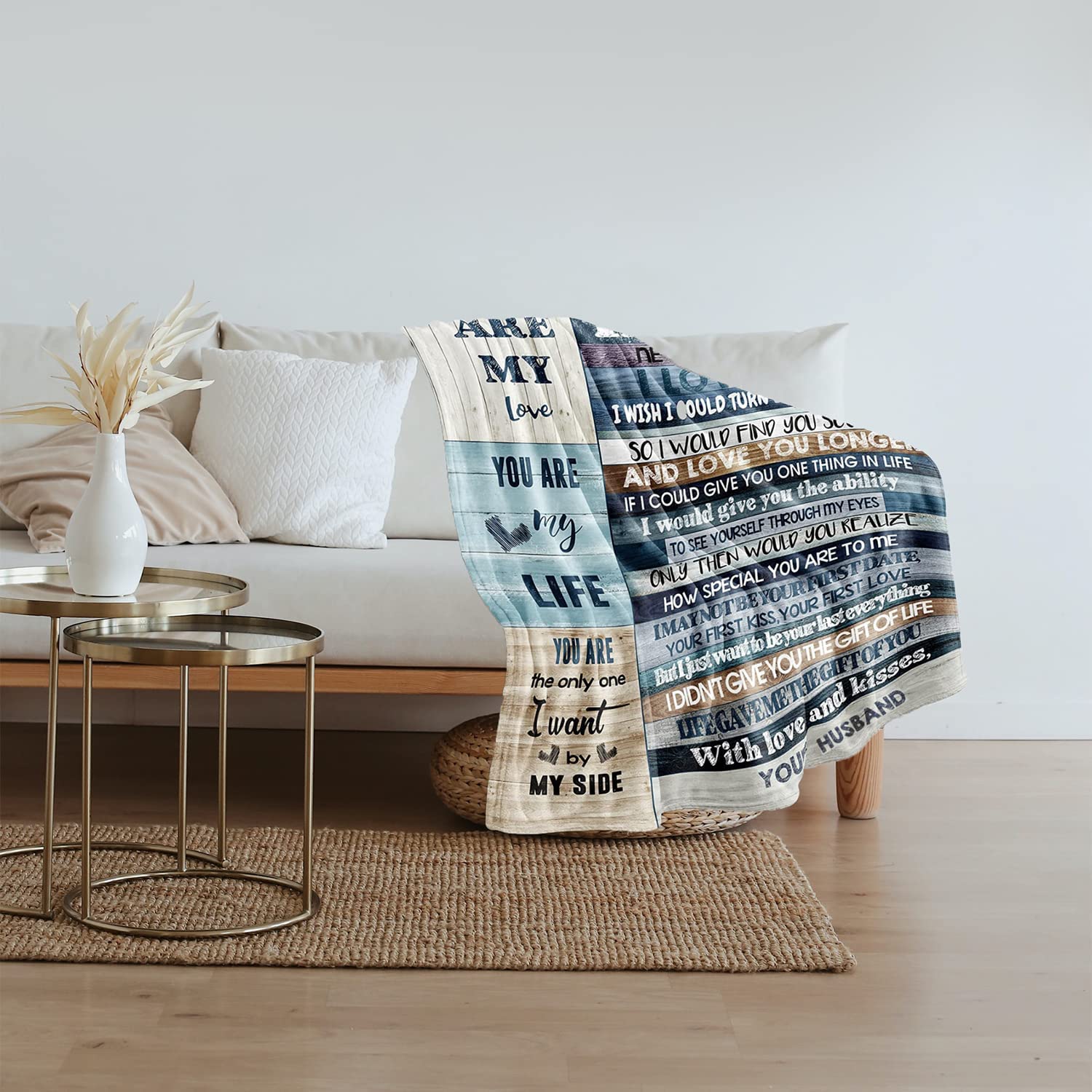 BASAO throw draped on sofa illustrating everyday comfort and clean look