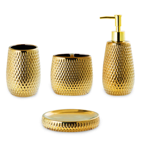 BASDHE gold front view showing all four matching pieces and polished finish for elegant sink styling