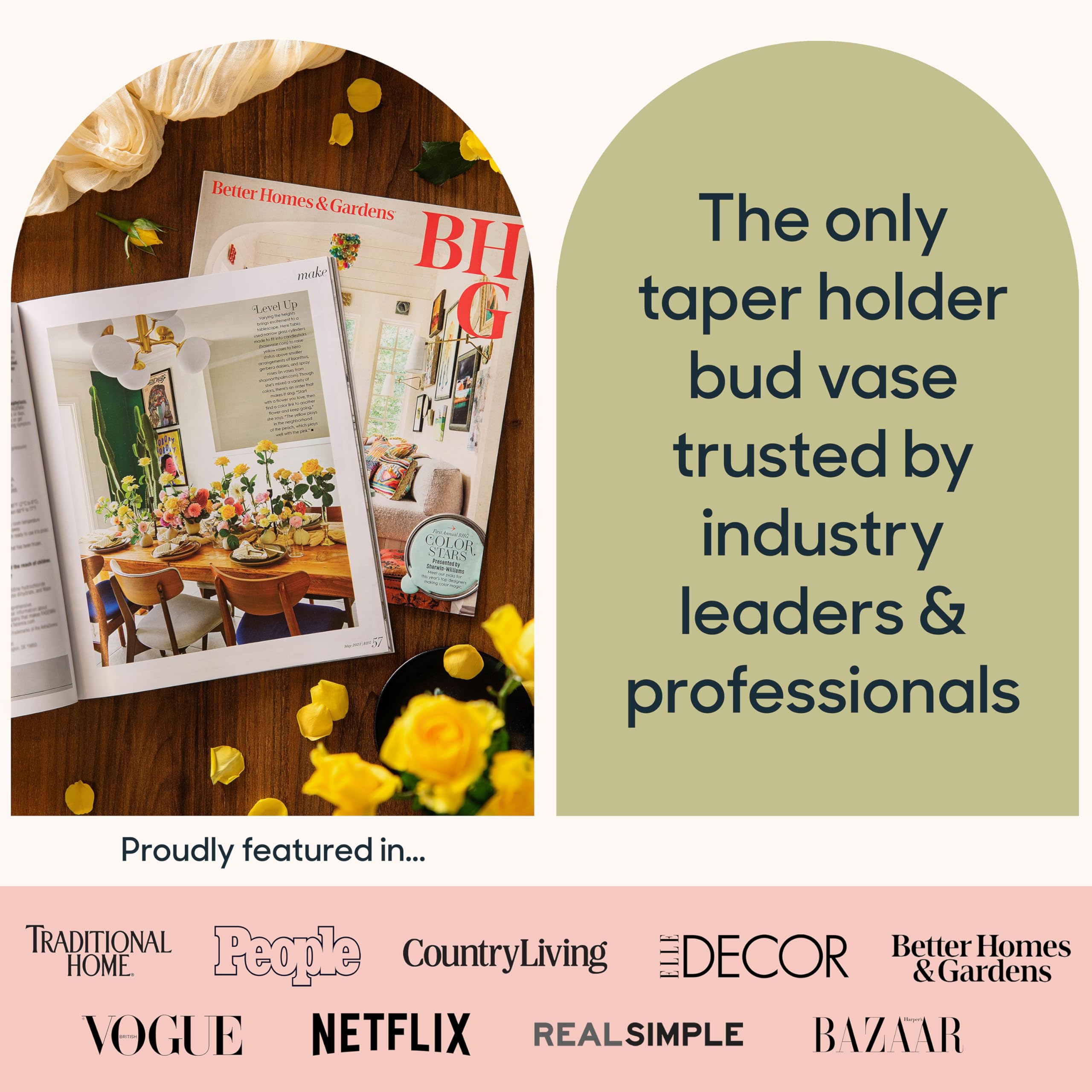 Base Vase beside a hand to show compact size and easy handling benefit