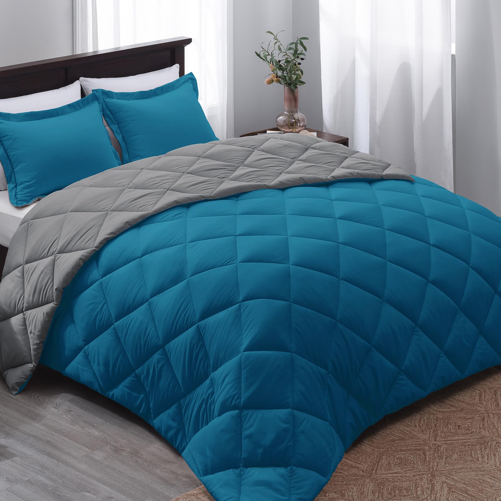 Basic Beyond front view of comforter set showing color and neat finish enhancing bedroom look
