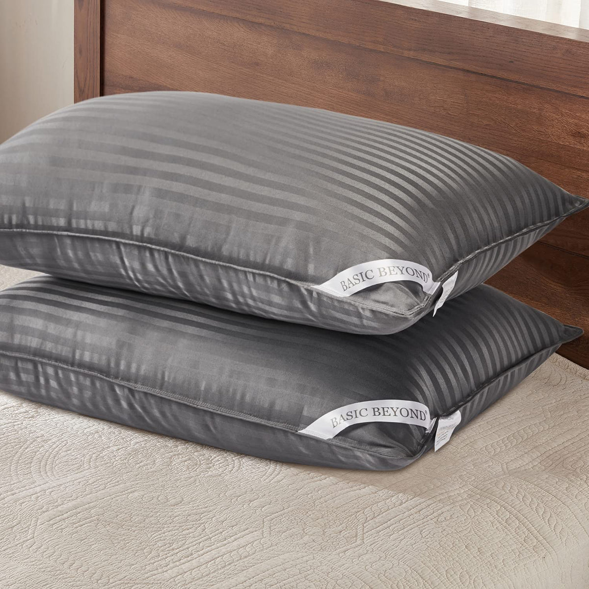Basic Beyond front packaging showing two king pillows and brand clarity for easy selection