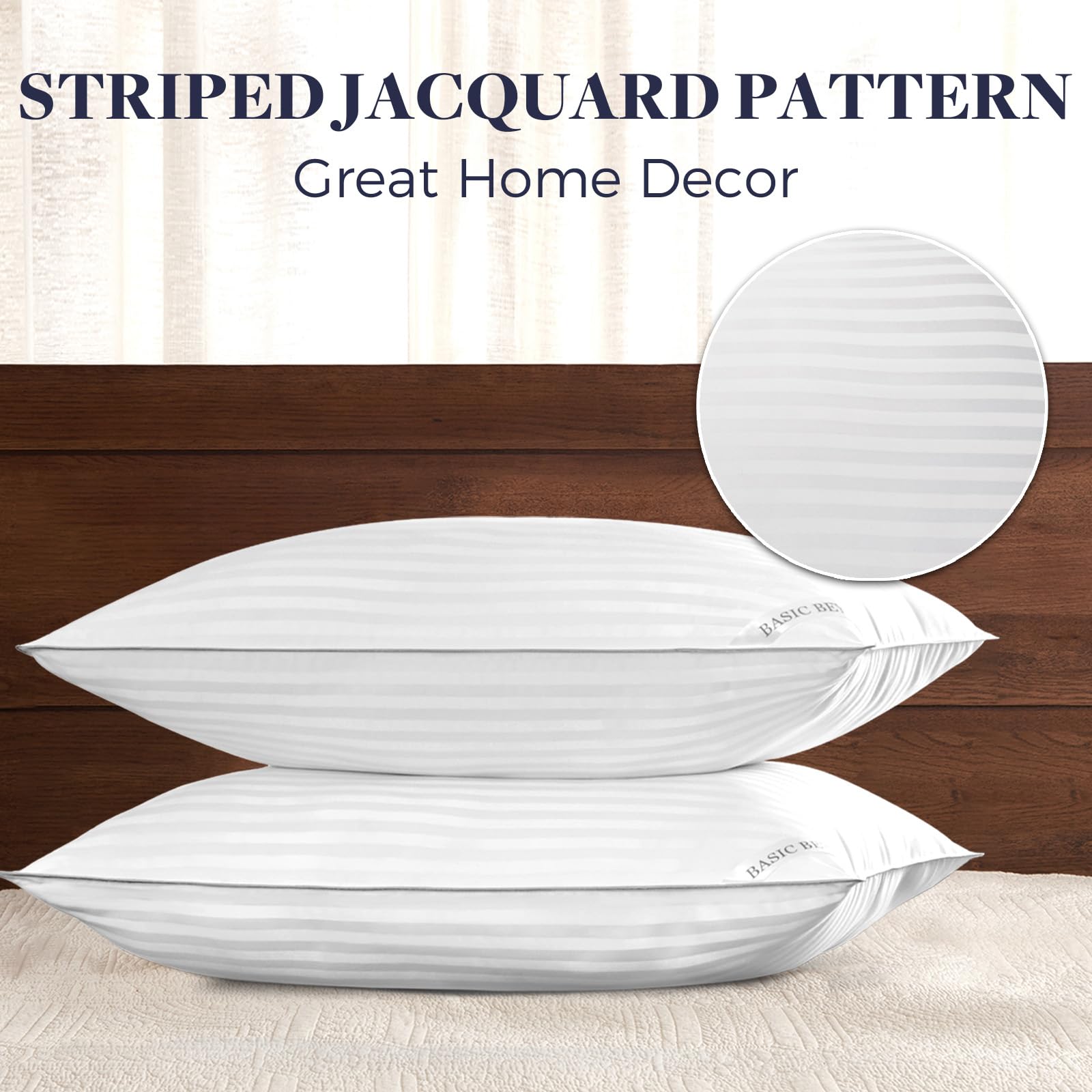 Basic Beyond pair of king pillows styled on made bed demonstrating inviting sleep surface