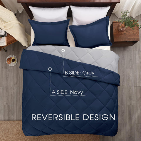 Basic Beyond reversible navy side displayed for deep color styling benefit