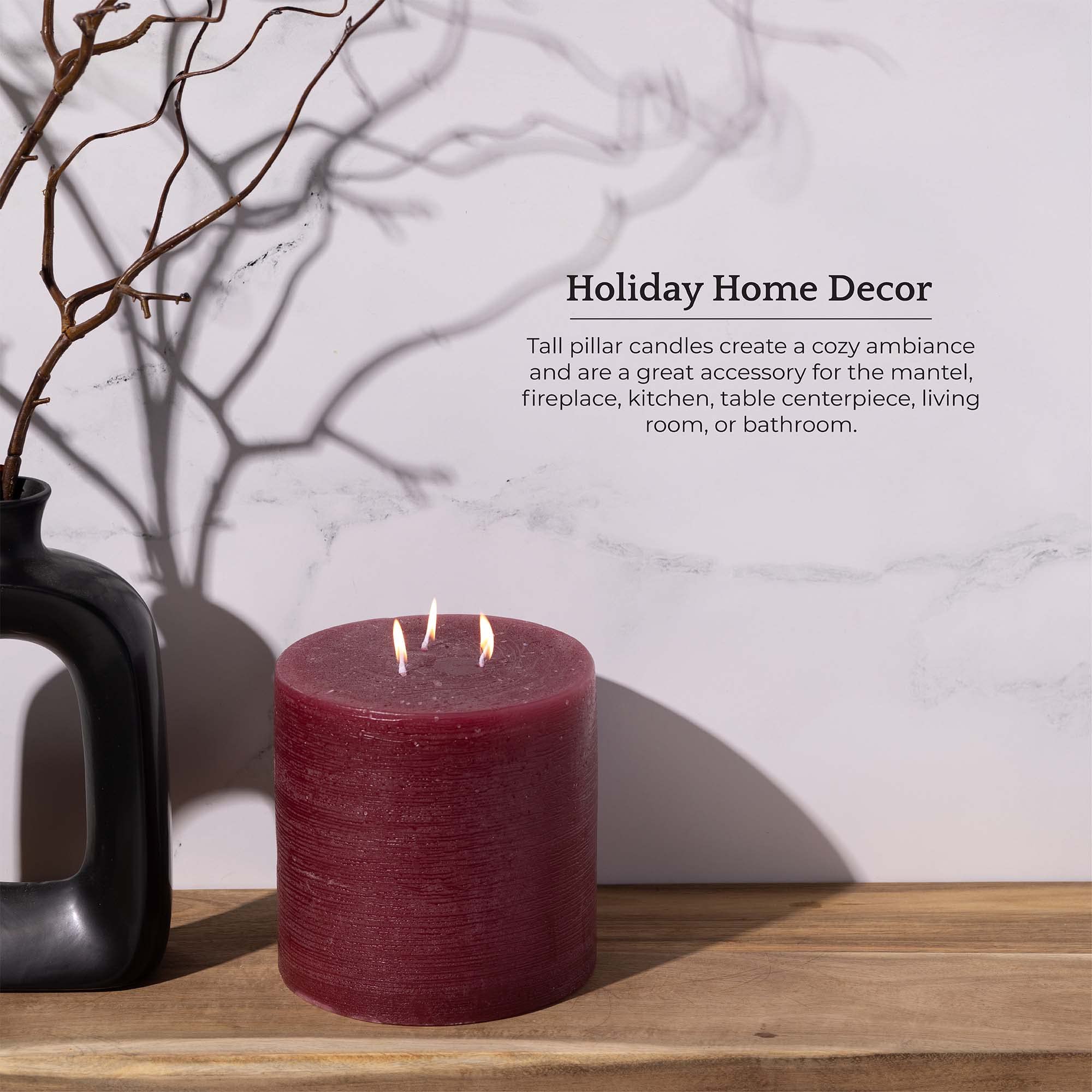 Bask candle placed in large holder creating elegant dining ambiance
