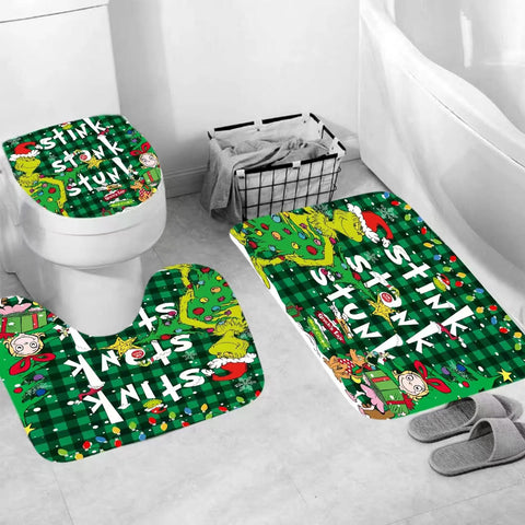 BATERZO bathroom installed lifestyle with curtain and mats creating festive holiday ambiance benefit