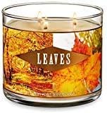Bath & Body Works Leaves candle front view showing jar and inviting aroma