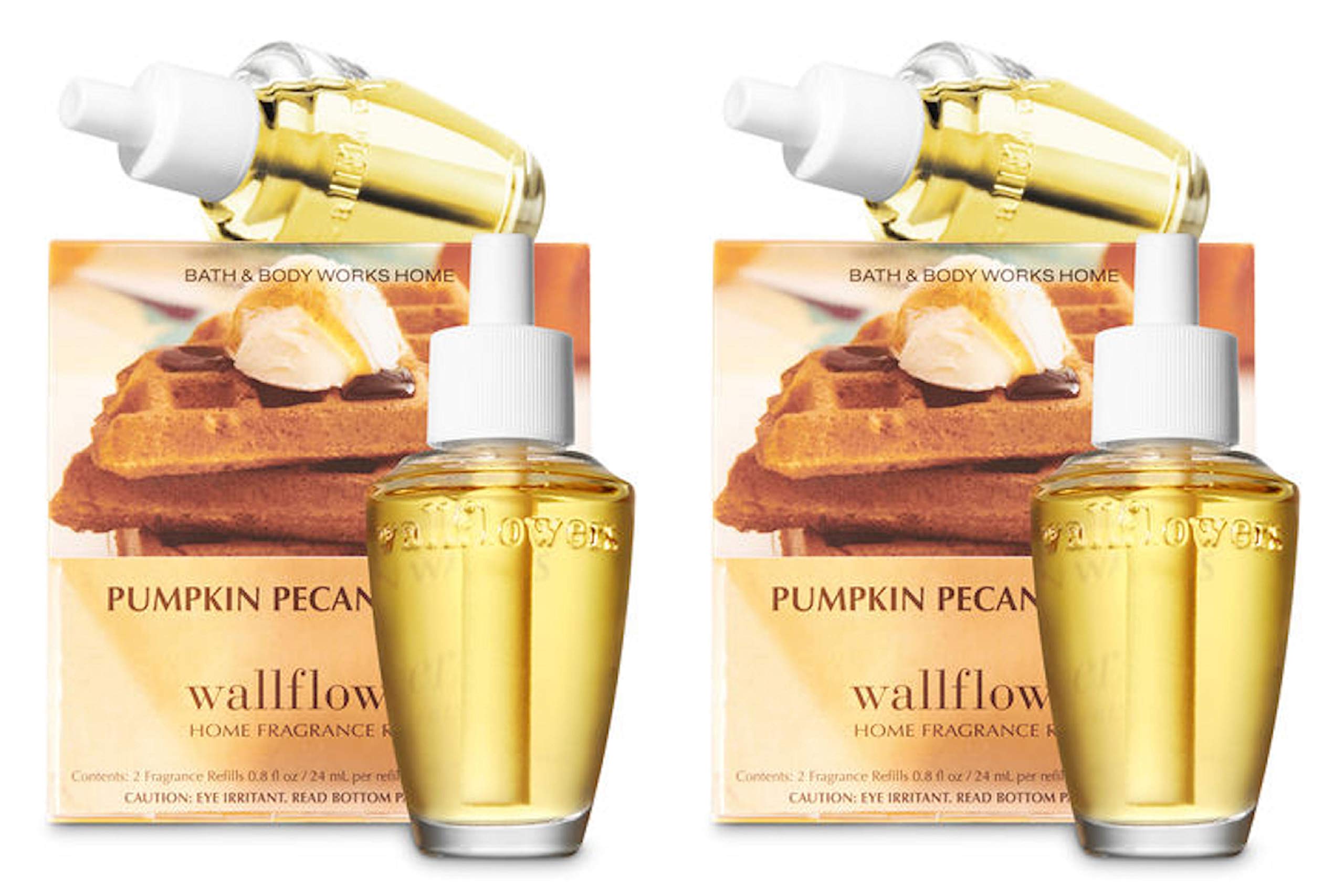 Bath & Body Works front packaging showing Pumpkin Pecan Waffles bulbs and warm seasonal appeal