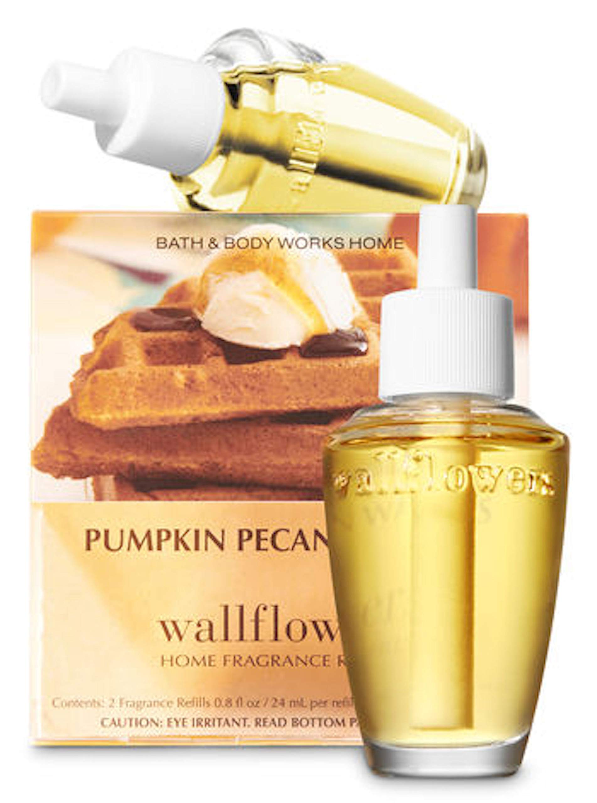 Bath & Body Works front packaging showing Pumpkin Pecan Waffles refills, evoking warm bakery scent