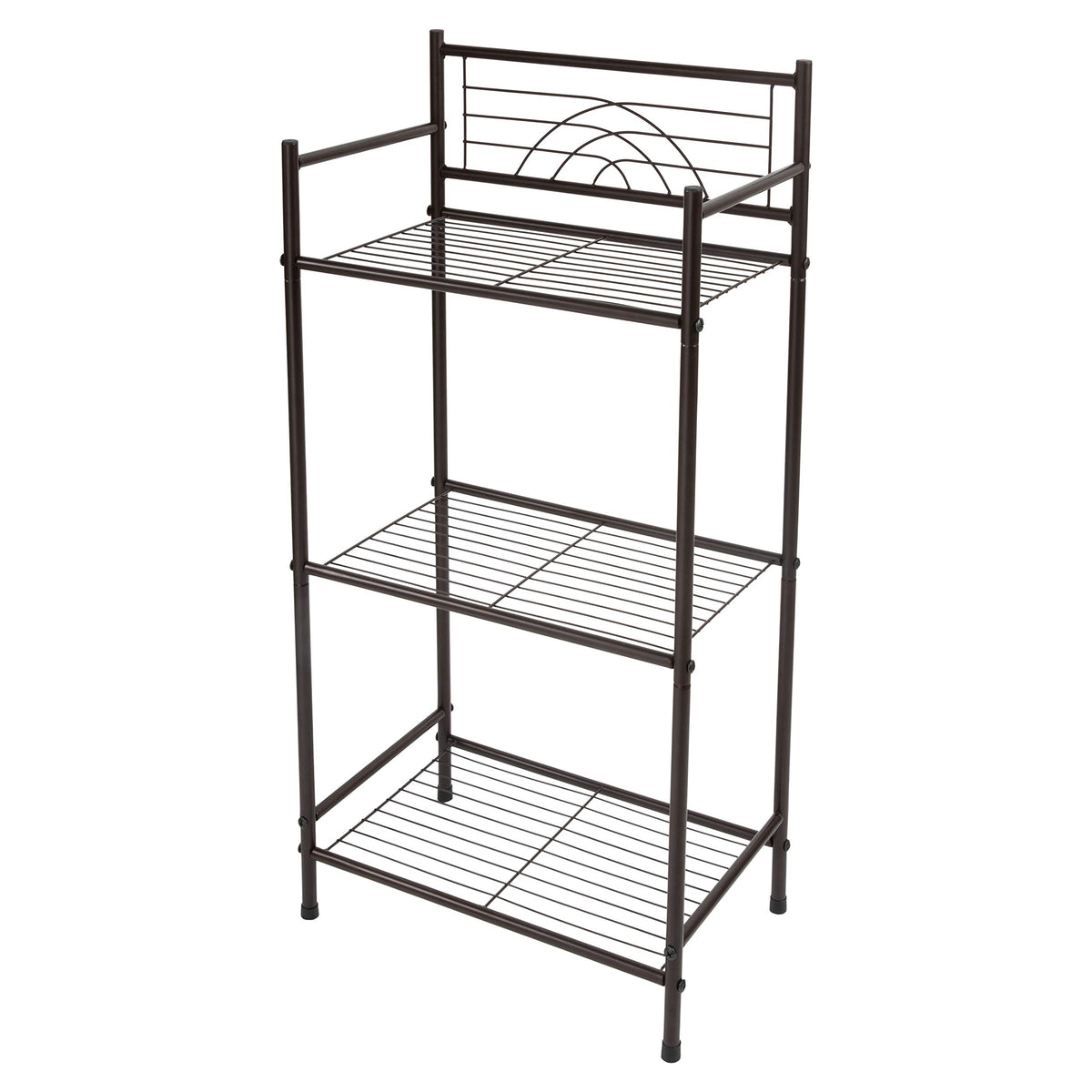Bath Bliss front view of freestanding 3-tier shelf showing neat organization