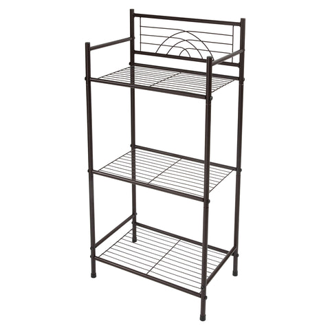 Bath Bliss front view of freestanding 3-tier shelf showing neat organization