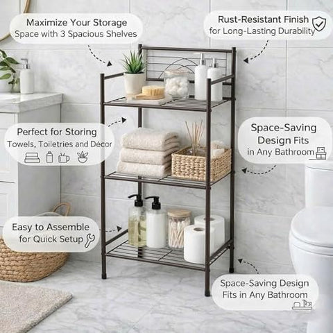 Bath Bliss assembled shelf next to toilet showing size and fit