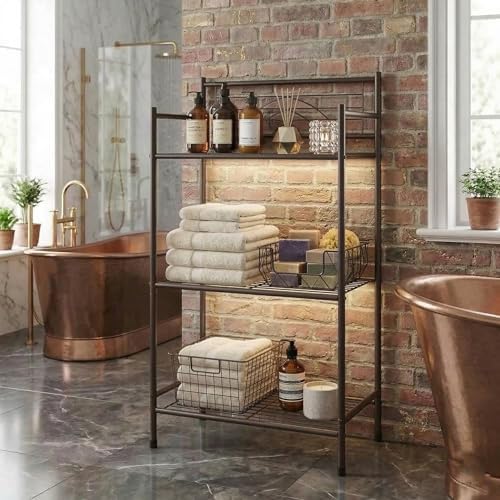 Bath Bliss shelf placed beside vanity demonstrating space-saving benefit