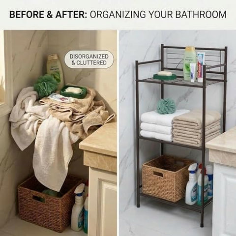 Bath Bliss shelf holding towels to show practical folded towel storage