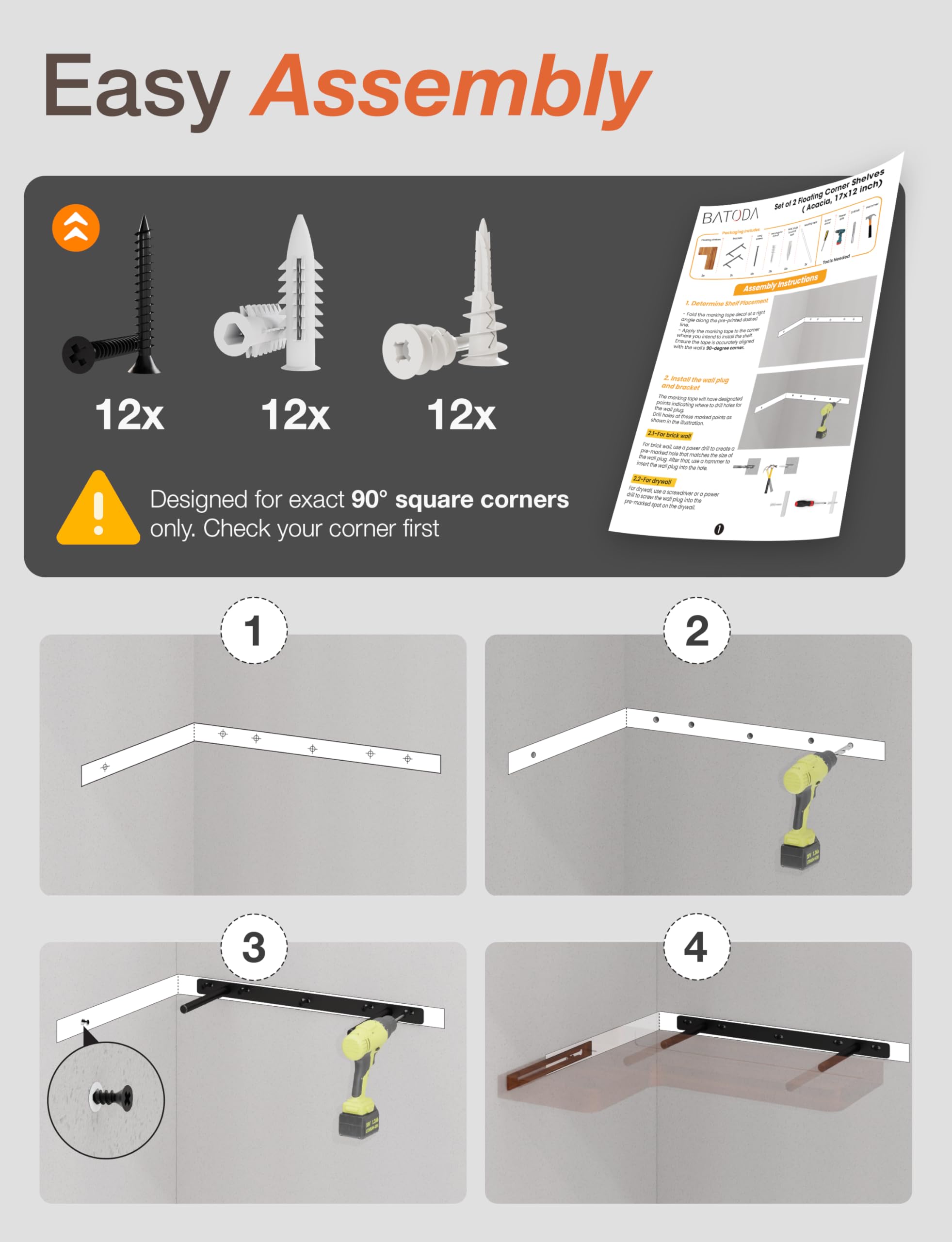 BATODA shelf underside showing concealed metal bracket, provides strong invisible support