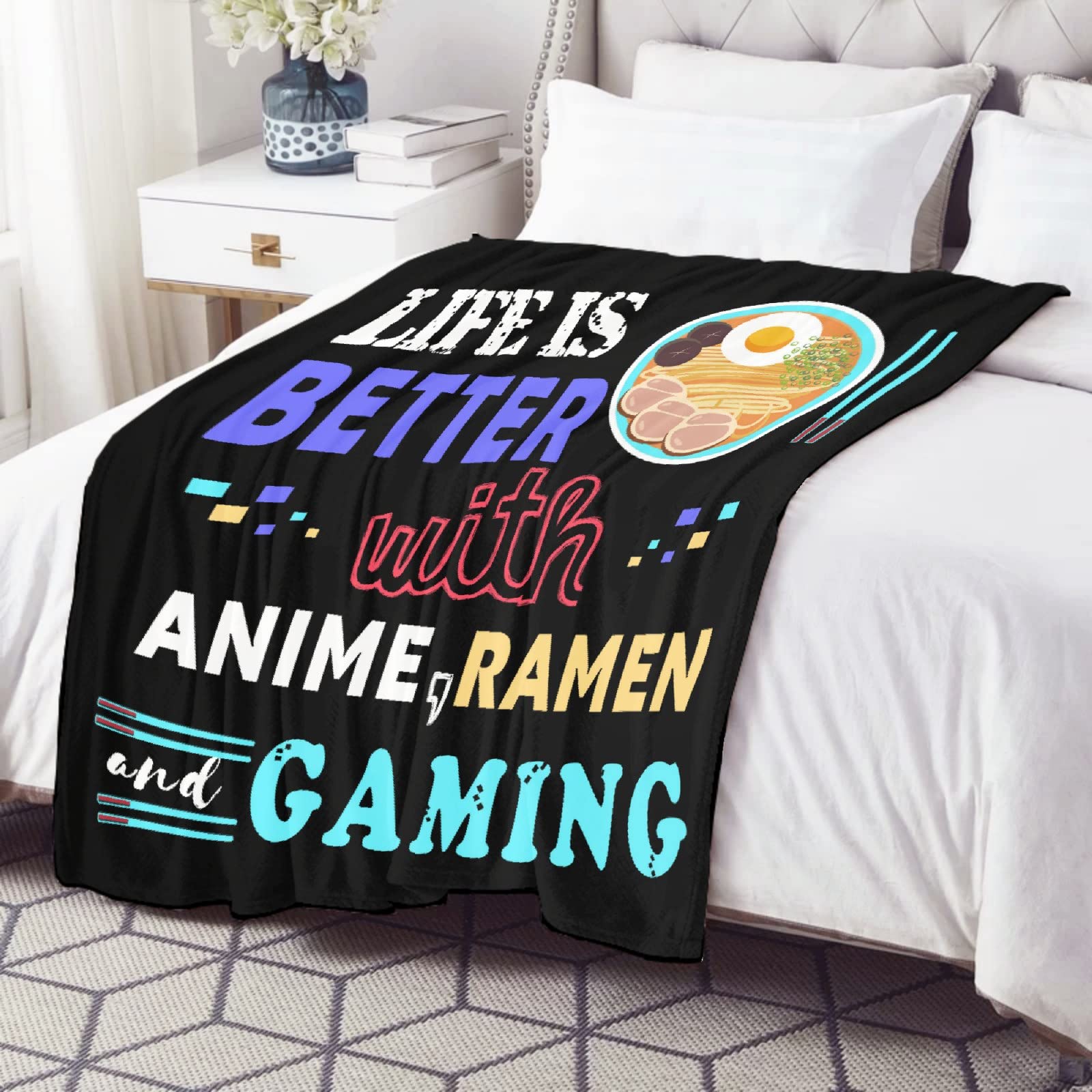 Batsujozaiku blanket draped on couch showing use during gaming and relaxation