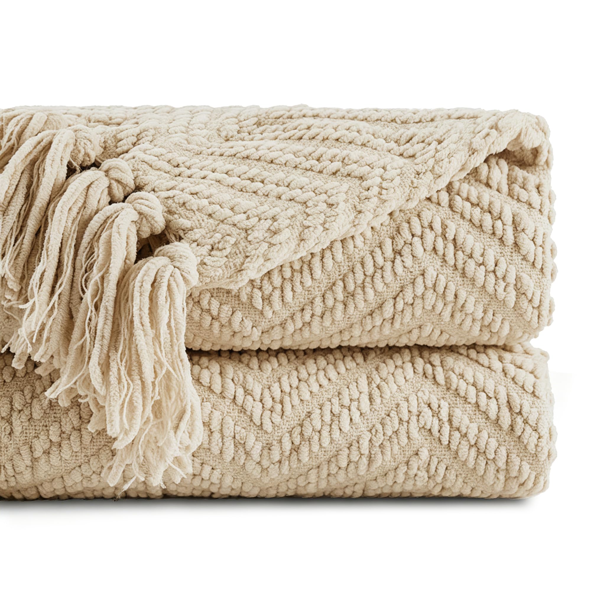 BATTILO HOME front view of beige throw showing full size and texture for cozy styling